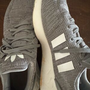 Adidas Gray Knit Sneakers with White Accents